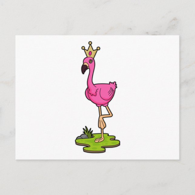 Cartão Postal Flamingo como Princesa com Coroa (Frente)