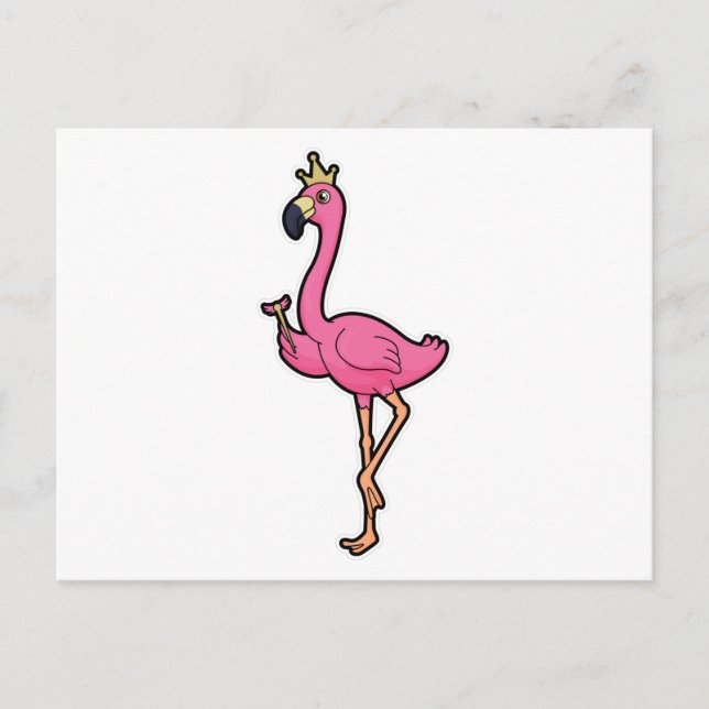 Cartão Postal Flamingo como Rei com Coroa e Cajado (Frente)