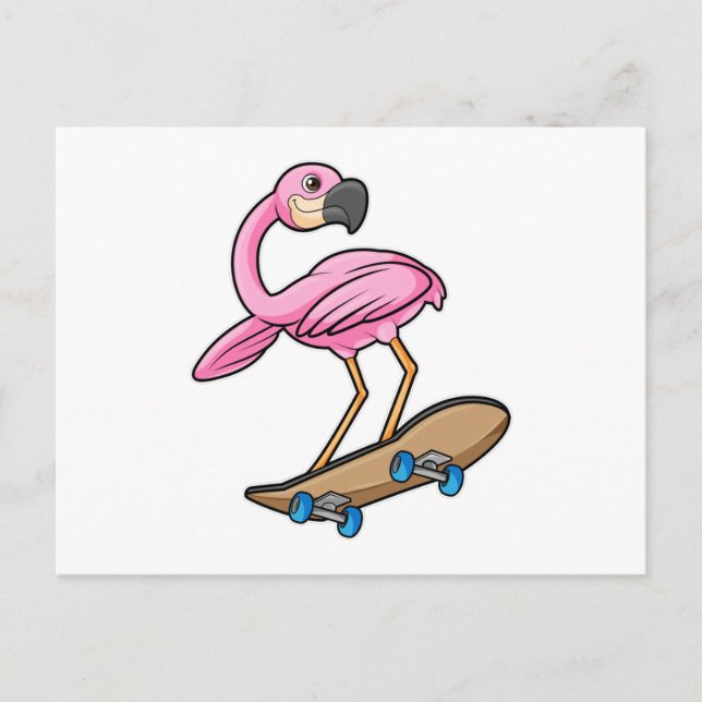 Cartão Postal Flamingo como Skatista com Skate (Frente)