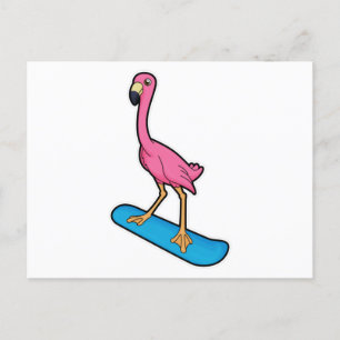 Cartão Postal Flamingo como Snowboarder com Snowbaord
