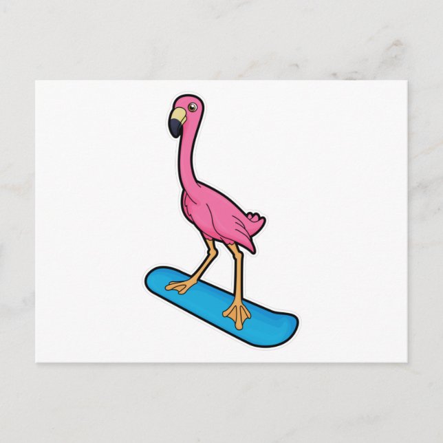 Cartão Postal Flamingo como Snowboarder com Snowboard (Frente)