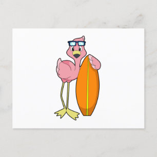 Cartão Postal Flamingo como Surfista com Prancha de Surfe.PNG