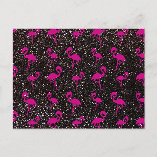 Cartão Postal Flamingo cor-de-rosa preto (Frente)