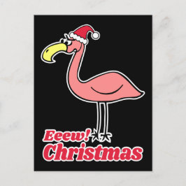Cartão Postal Flamingo de Natal Engraçado com Chapéu de Papai No