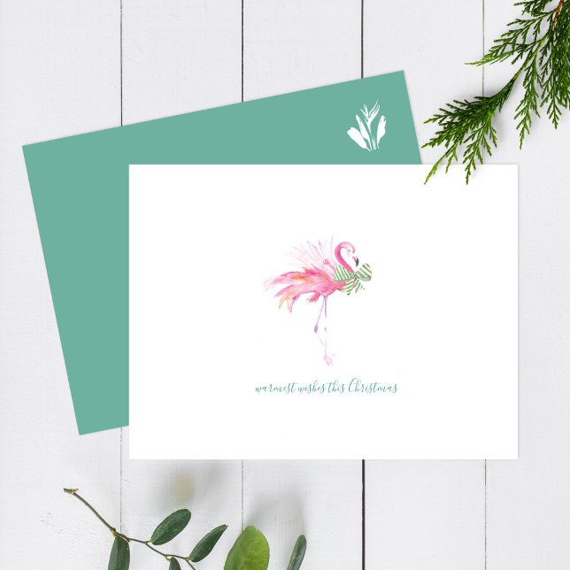 Cartão postal Flamingo de Natal Tropical Watercolo (Criador carregado)
