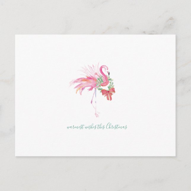 Cartão postal Flamingo de Natal Tropical Watercolo (Frente)