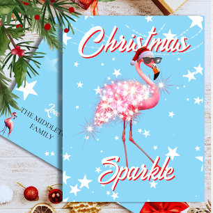 Cartão Postal Flamingo de Óculos de Sol com Chapéu de Papai Noel