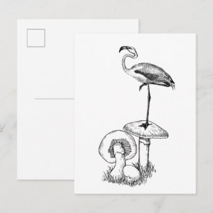 Cartão Postal Flamingo descansando em um Cogumelo