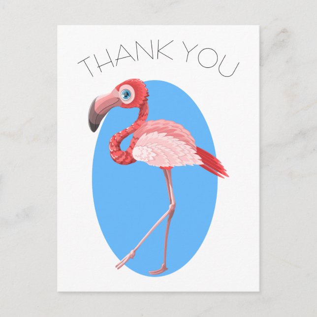 Cartão Postal Flamingo Desenho Animado Obrigado (Frente)