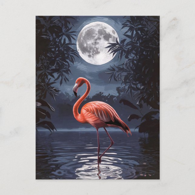 Cartão Postal Flamingo Dramatic Full Moon (Frente)