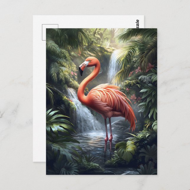 Cartão Postal Flamingo e Jungle Waterfall (Frente/Verso)