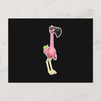 Cartão Postal flamingo engraçado com bebida