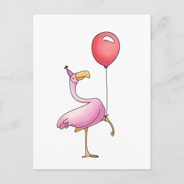 Cartão Postal Flamingo Engraçado Feliz Aniversário – Pássaro Ros (Frente)