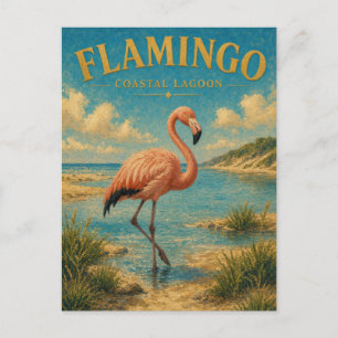 Cartão Postal Flamingo Lagoa Costeira Watercolor GeoSaga