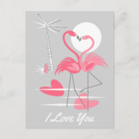 Flamingo Love I Love You postcard paisagem