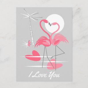 Cartão Postal Flamingo Love I Love You postcard paisagem