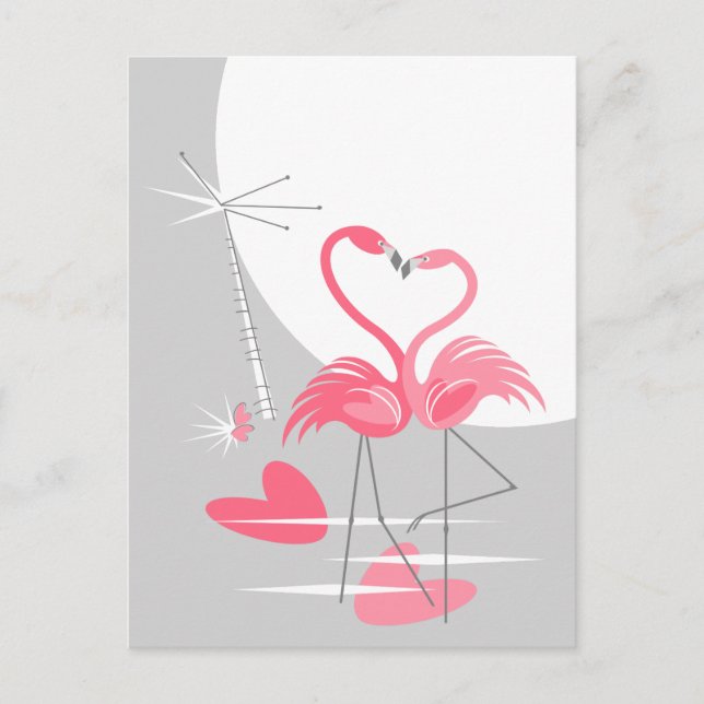 Cartão postal Flamingo Love Large Moon (Frente)