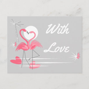 Cartão Postal Flamingo Love Side with Love postcard scape