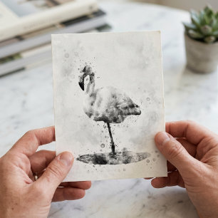 Cartão Postal Flamingo Monocromático Elegante em Aquarela