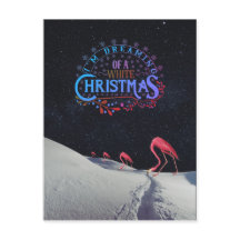 Flamingo na neve com Natal espacial estranho
