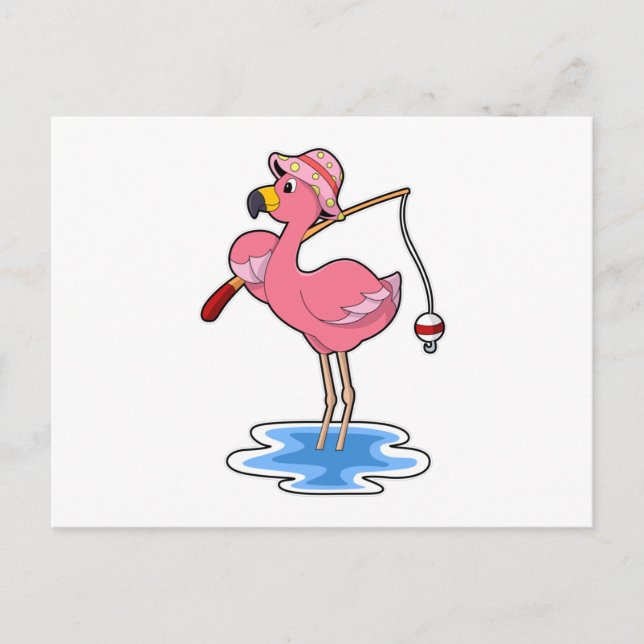 Cartão Postal Flamingo na pesca com vara de pescar (Frente)