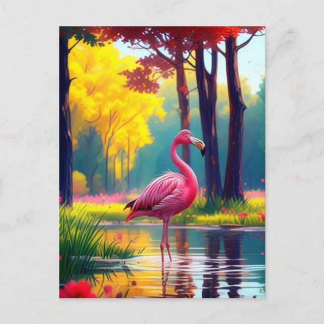 Cartão Postal Flamingo no lago-365476 (Frente)