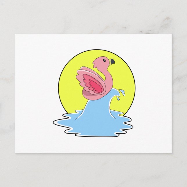 Cartão Postal Flamingo no Surfe na Água (Frente)