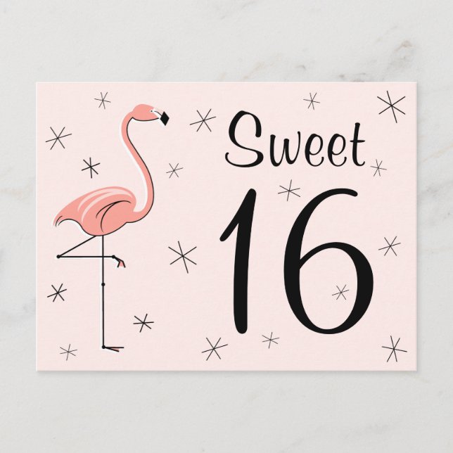 Cartão postal Flamingo Pink "Sweet 16" (Frente)