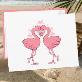 Cartão Postal Flamingo Pink Tropical Beach Wedding Thank You