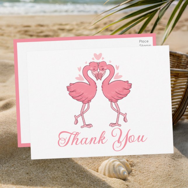 Cartão Postal Flamingo Pink Tropical Beach Wedding Thank You (Criador carregado)