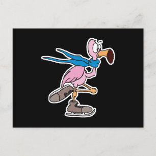 Cartão Postal flamingo rosa bobo patinando no gelo