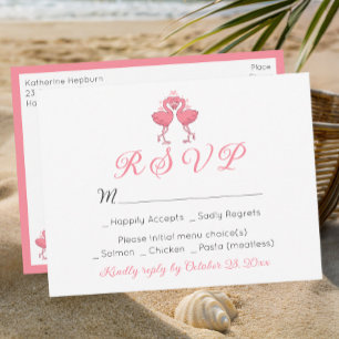 Cartão Postal Flamingo Rosa Casamento Tropical Havaiano na Praia