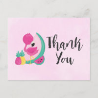 Flamingo rosa com Frutas tropicais a rosa Obrigado