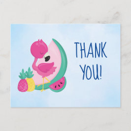 Cartão Postal Flamingo rosa com Obrigados de melancia e abacaxi