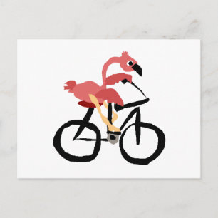Cartão Postal Flamingo Rosa Engraçado em Bicicleta