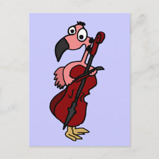 Cartão Postal Flamingo Rosa Engraçado Tocando Violoncelo