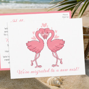 Cartão Postal Flamingo Rosa Fofo Mudança de Endereço Amor Tropic