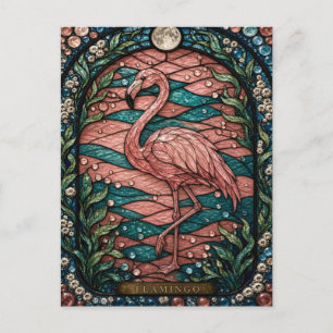 Cartão Postal Flamingo Rosa Lagoa Illumina Vidro Pintado