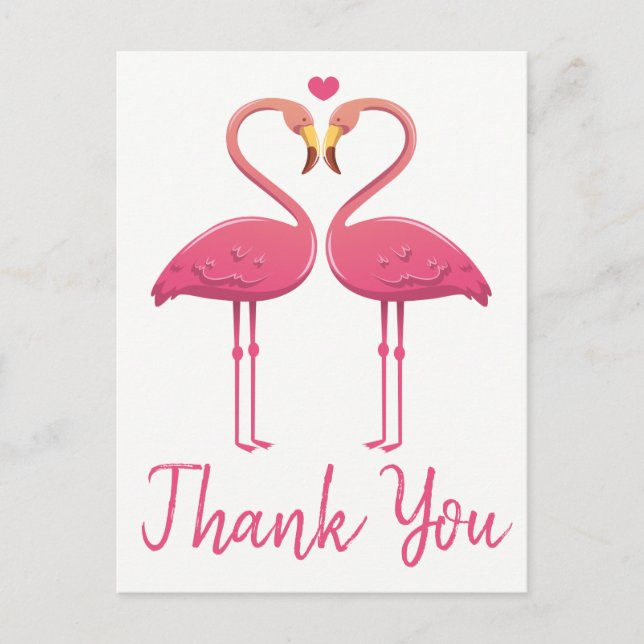 Cartão Postal Flamingo Rosa Obrigado Casamento Tropical, Bridal (Frente)