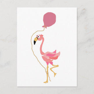 Cartão Postal Flamingo Rosa Segurando Balão