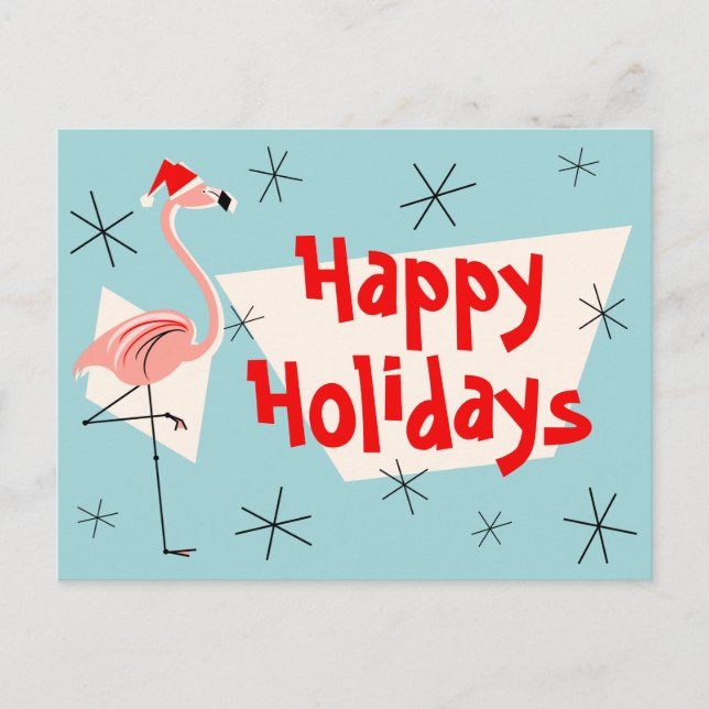 Cartão postal Flamingo Santas Blue Happy Holidays (Frente)