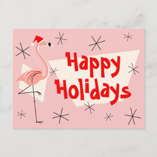 Cartão postal Flamingo Santas Pink Happy Holidays
