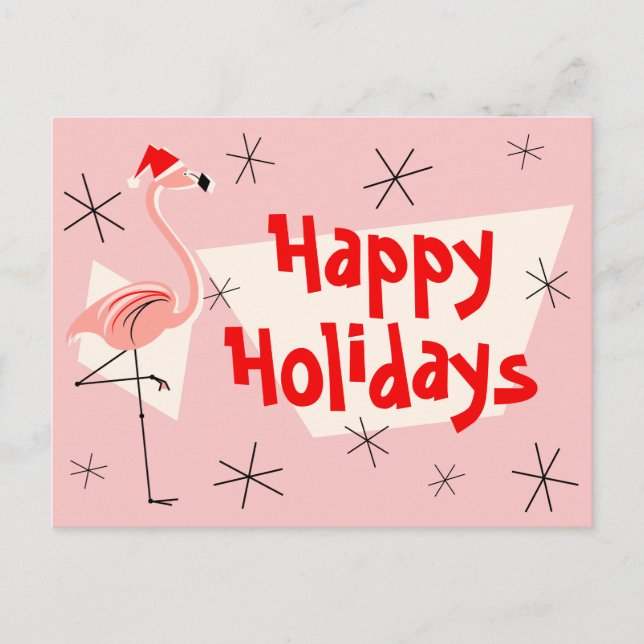 Cartão postal Flamingo Santas Pink Happy Holidays (Frente)