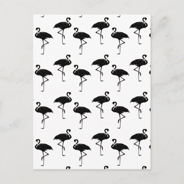 Cartão Postal Flamingo Silhouettes Padrão Preto Branco (Frente)