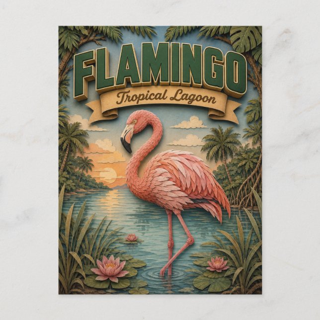Cartão Postal Flamingo Tropical Lagoon POPCUT (Frente)