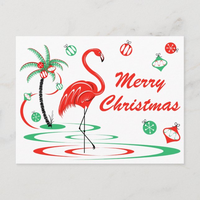 Cartão Postal Flamingo Vermelho de Natal Paisagem Feliz Natal (Frente)