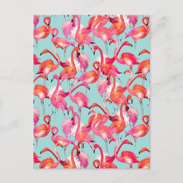 Cartão Postal Flamingos de Aquarela Coletados 2 (Frente)