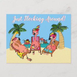 Cartão Postal Flamingos Engraçados na Ilustração de Férias de Pr