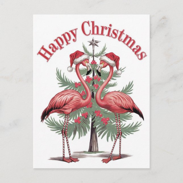 Cartão Postal Flamingos Feliz Natal Verão (Frente)