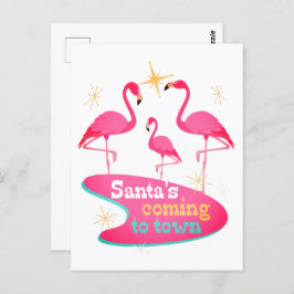 Cartão Postal Flamingos Meia-Séc. Moderna Saudação de Natal